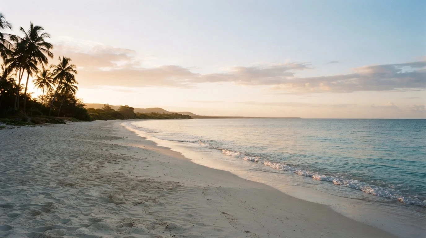 Illustrative sunlit Indian Ocean coastline