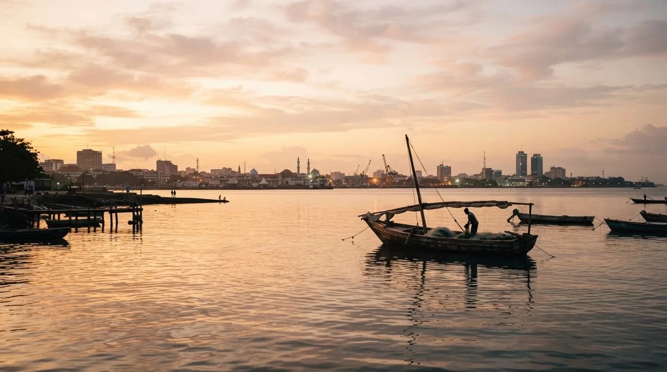 Illustrative Dar es Salaam harbour at sunrise